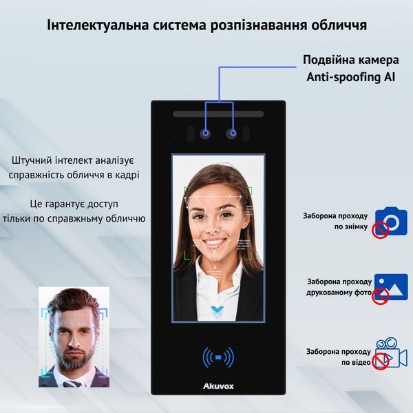 A05C - Термінал контролю доступу (розпізнавання обличчя, NFC, BLE) 00-00002238 фото